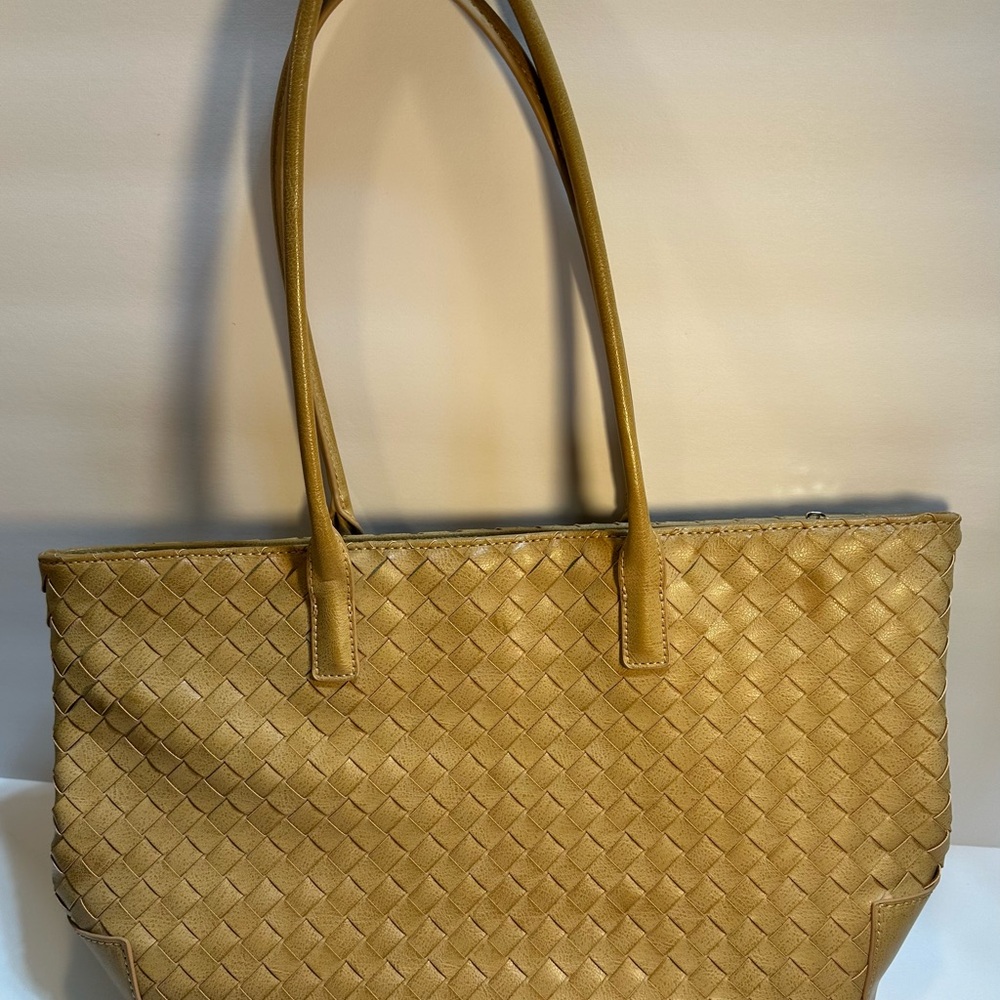 Urban Expressions Large Natural Woven Vegan Leather Handbag Purse Tote Preowned - Picture 2 of 14